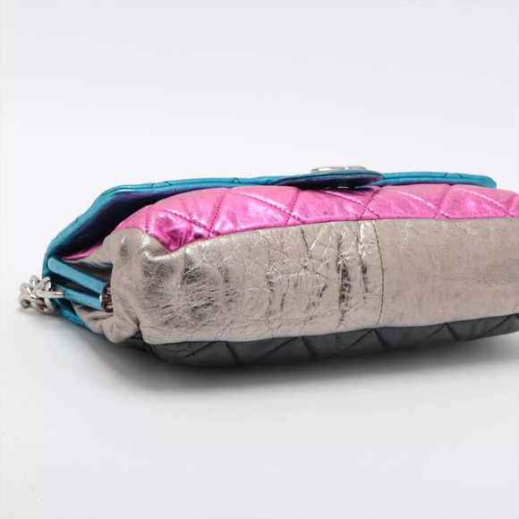 Chanel Metallic Shoulder Bag CC Matelasse Quilted Leather Pink/Blue/Black/Silver - Picture 6 of 16